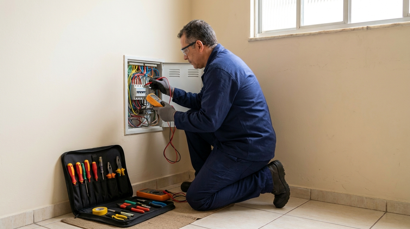 Eletricista atendendo em residência em Criciúma‑SC